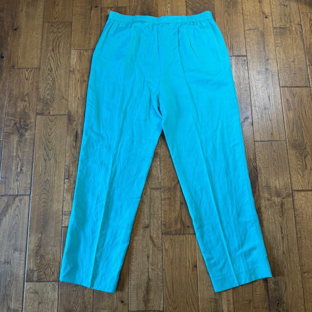 Ruby Rd. Ankle Pants Teal Linen Rayon Blend Solid Taper Leg Womens Sz 14 - Picture 6 of 6
